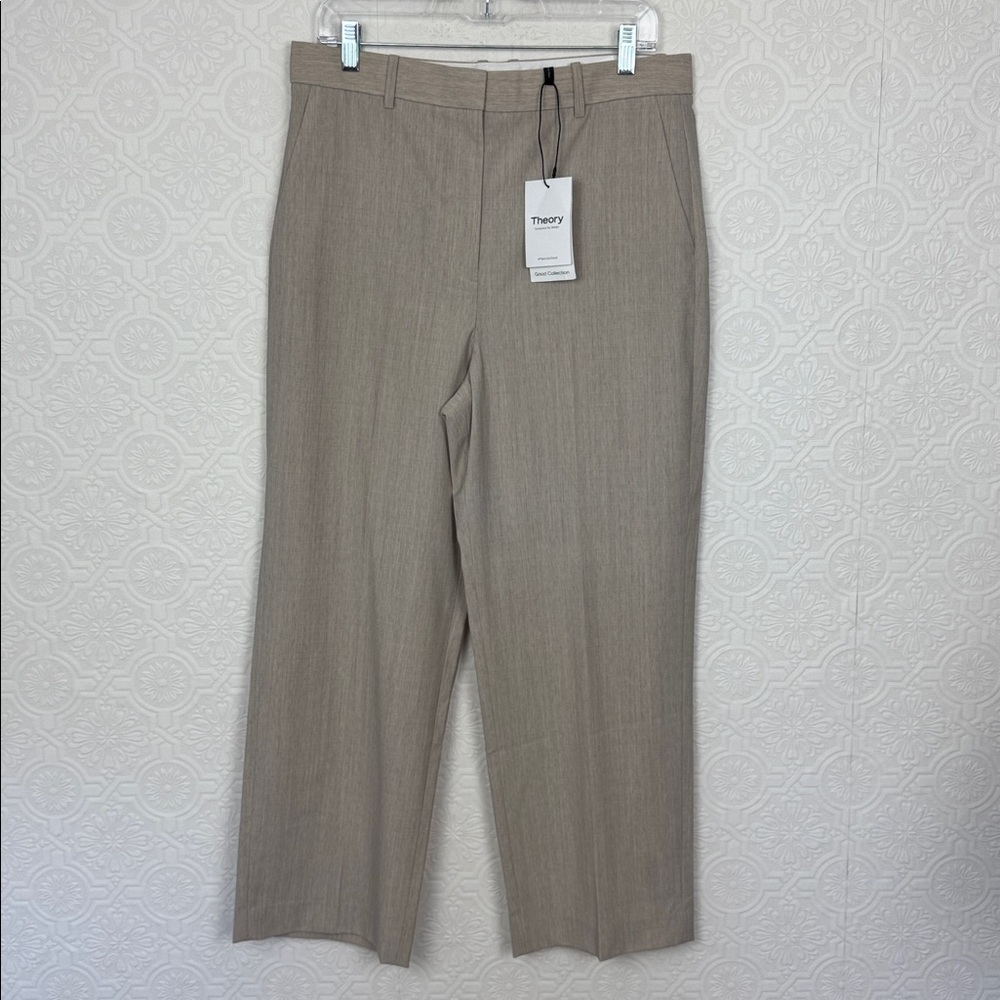 NWT Theory Melange Sand Traceable Wool Trousers Pants Cream Size 12 Career